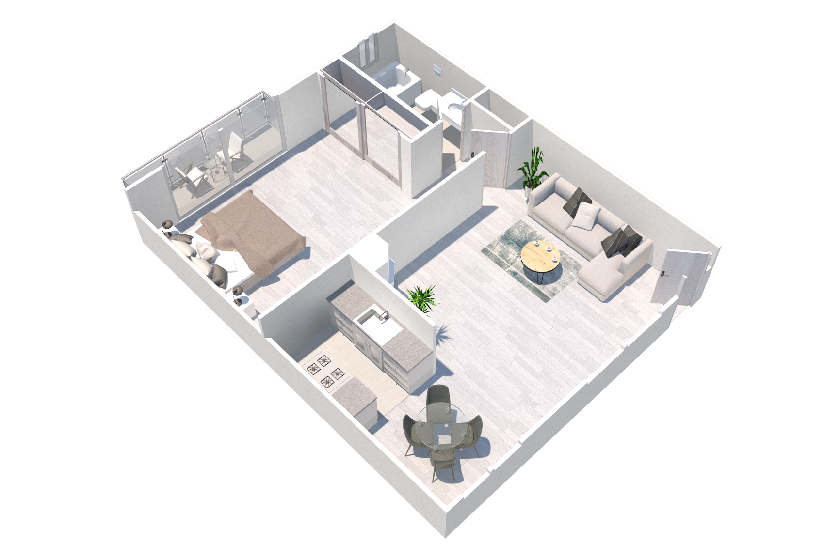 Floor plan for 1 bed, 1 bath, 650 sqft